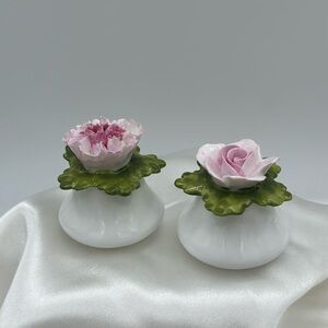 Vintage Denton England Rose Carnation Salt Pepper Shakers Porcelain Flowers...